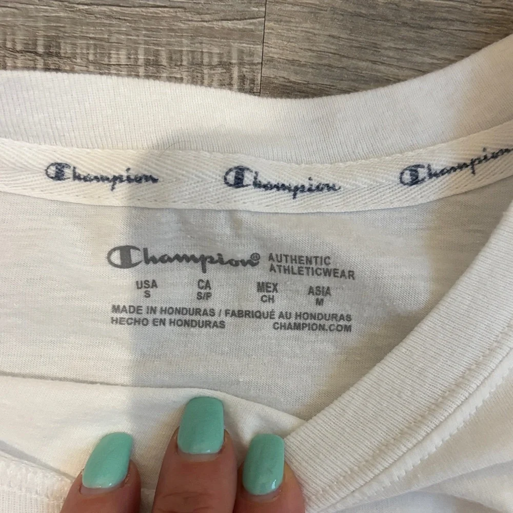 Champion White Crop Top with Blue Logo - Picture 4 of 6